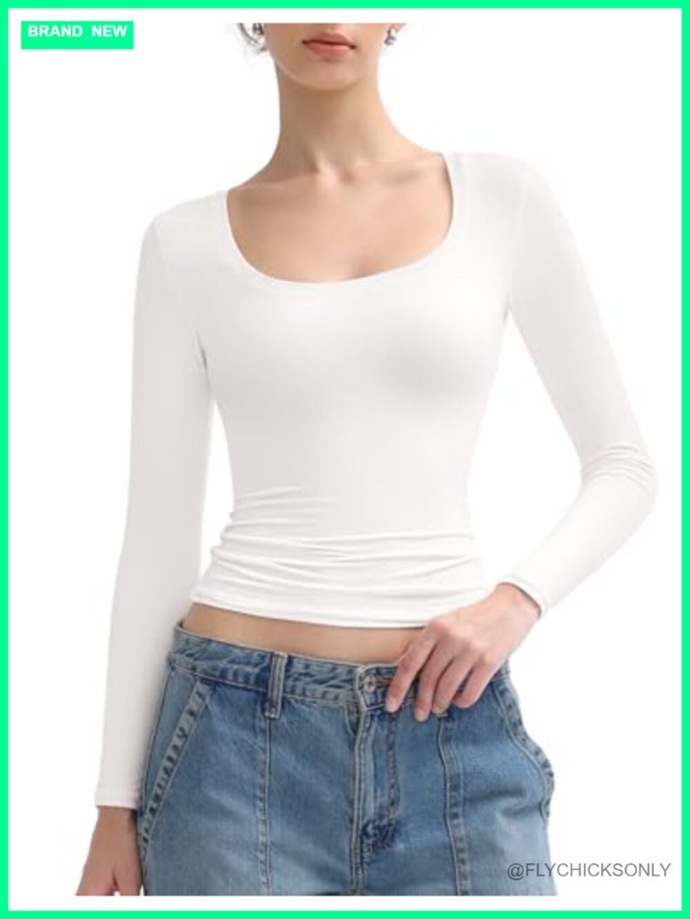 Scoop Neck Long Sleeve Tee Double Lined Slim Fit Going Out Top